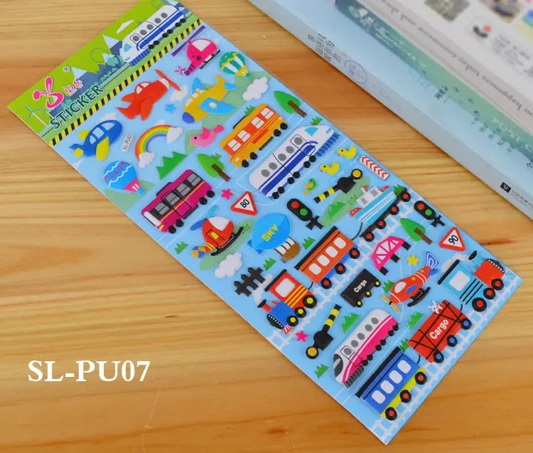 6 Sheets 3D Bubble Sticker Car Truck Plane Traffic Waterproof Cartoon Anime Stickers For Girl Boy Kids Funny Educational Toys