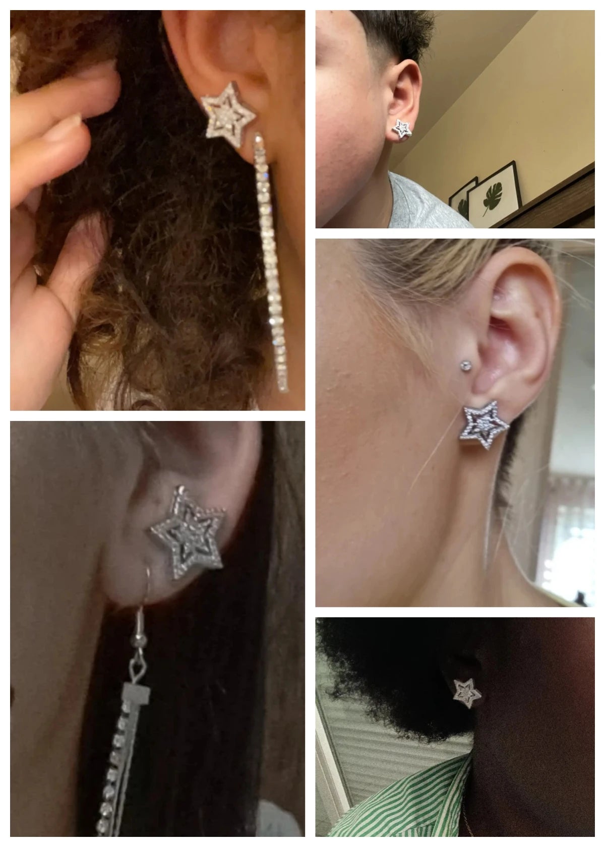Brilliant Crystal Star Earrings Women Full Paved White Cubic Zirconia Simple Stylish Earring Versatile Fashion Jewelry