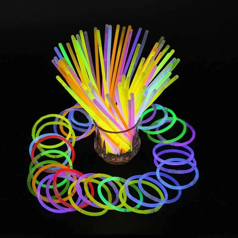 100pcs Party Fluorescence Prop Wedding Party Light Glow Sticks Bracelets Necklaces Live House Concert Bright Colorful Glow Stick
