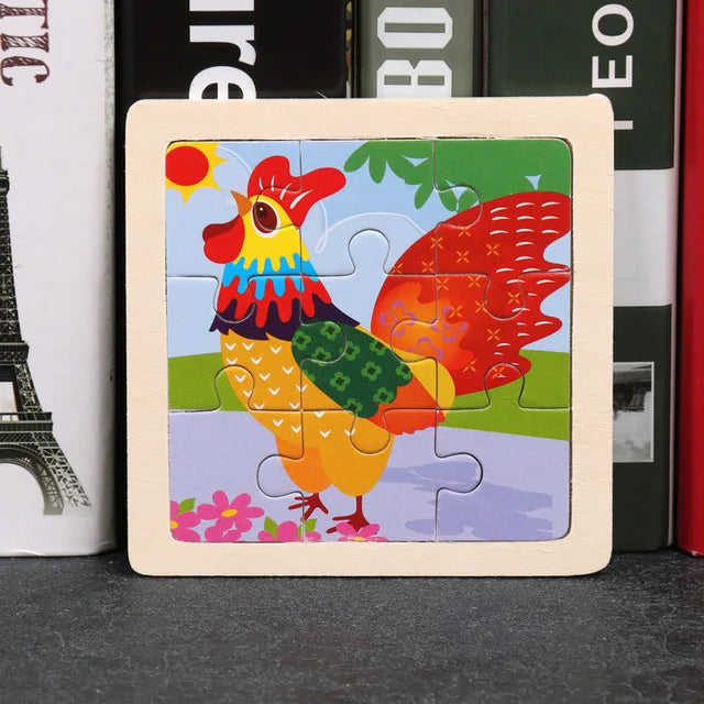 Baby Wooden Toys 11x11cm Jigsaw 3d Puzzle Cartoon Animal Traffic Wooden Puzzle Game Montessori Educational Toys For Children