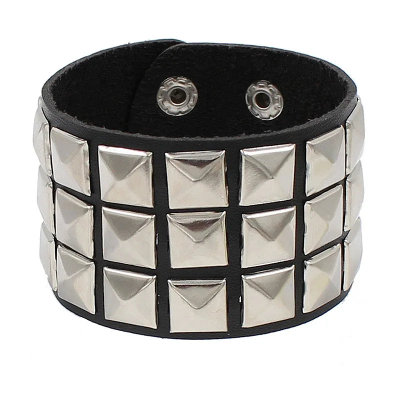 2022 New PU Leather Bracelet Punk Bracelet Adjustable Skull Goth Cuff Bracelet Gothic Rivet Buckle Wristband for Men Women
