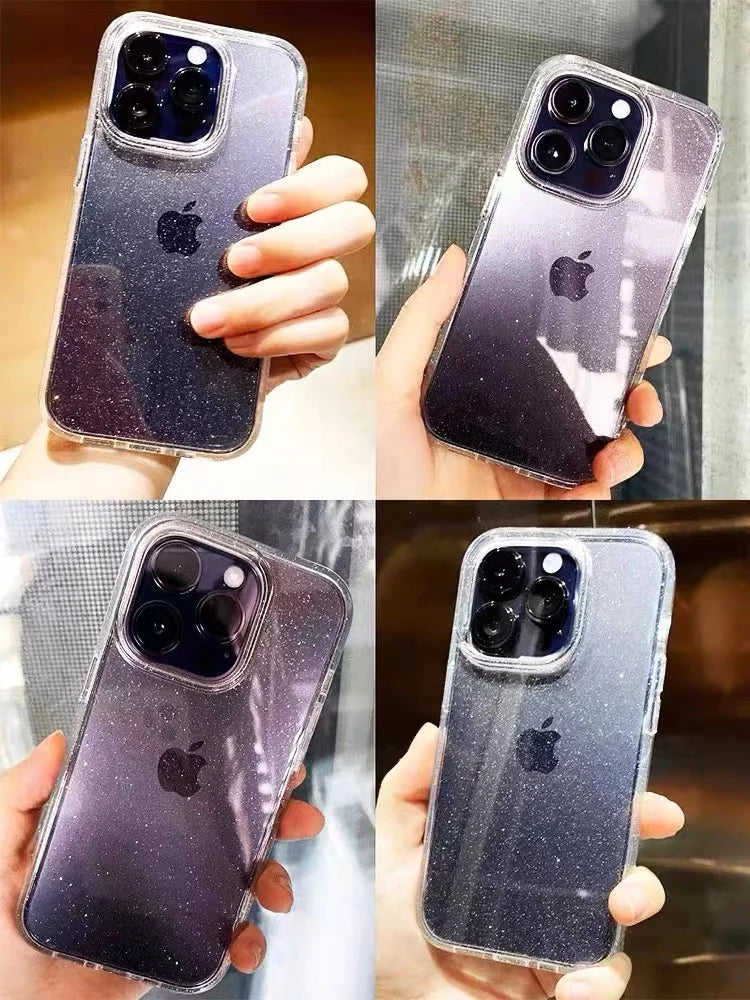 Luxury Clear Glitter Case For iPhone 16 15 14 13 12 11 Pro Max X XS Max XR 7 8 Plus Soft Transparent Silicone Cover