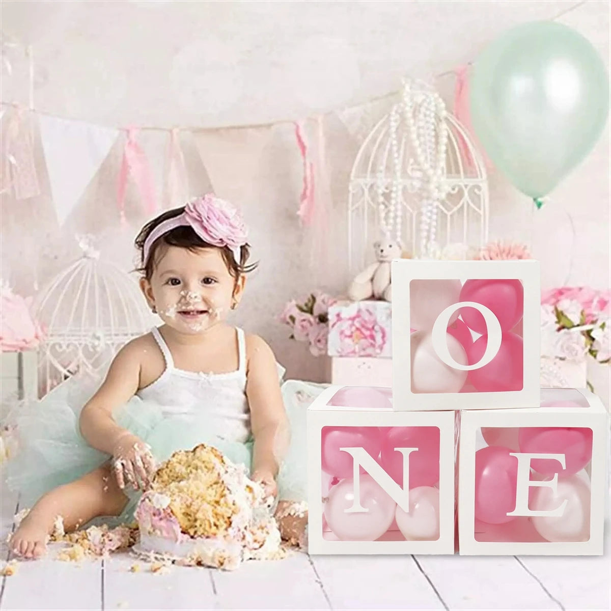 Letter Balloon Box First 1st Birthday Party Decor Kids Girl Boy Baby Shower One 1 Year Old birthday Decor Wedding Party Supplies