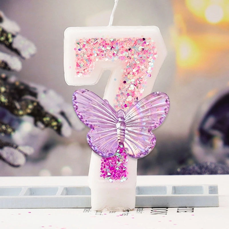 1st Birthday Candle Cake Topper Colours Creative Number 1 Candle Cute Pink Butterfly Digital Candle Birthday Wedding Party Decor