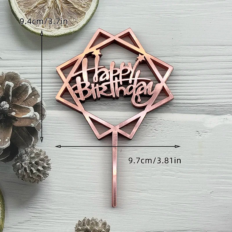 10Pcs Acrylic Happy Birthday Cake Topper Black Gold Silver Designs Cake Decorations for Kids, Men, Women & Baby Showers