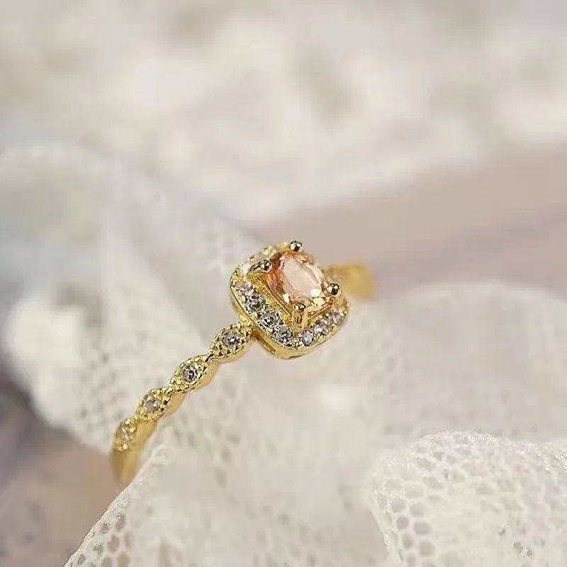 Unique Orange Cubic Zirconia Rings Silver Color/Gold Color 2023 New Wedding Rings for Women Temperament Elegant Jewelry