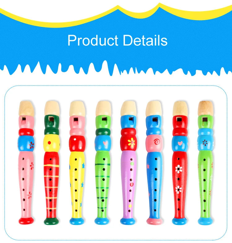 1Pc Wooden Cartoon Flute Children Clarinet 6-Hole Piccolo Musical Instrument Toys Early Learning Educational Wooden Toys