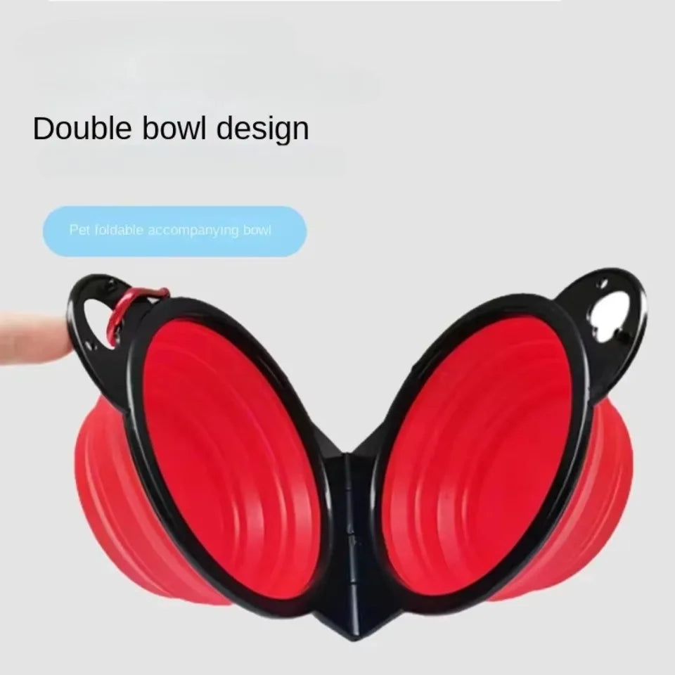 1-piece 2-in-1 foldable dual bowl feeding bowl portable outdoor travel dog and cat drinking bowl pet Supplies