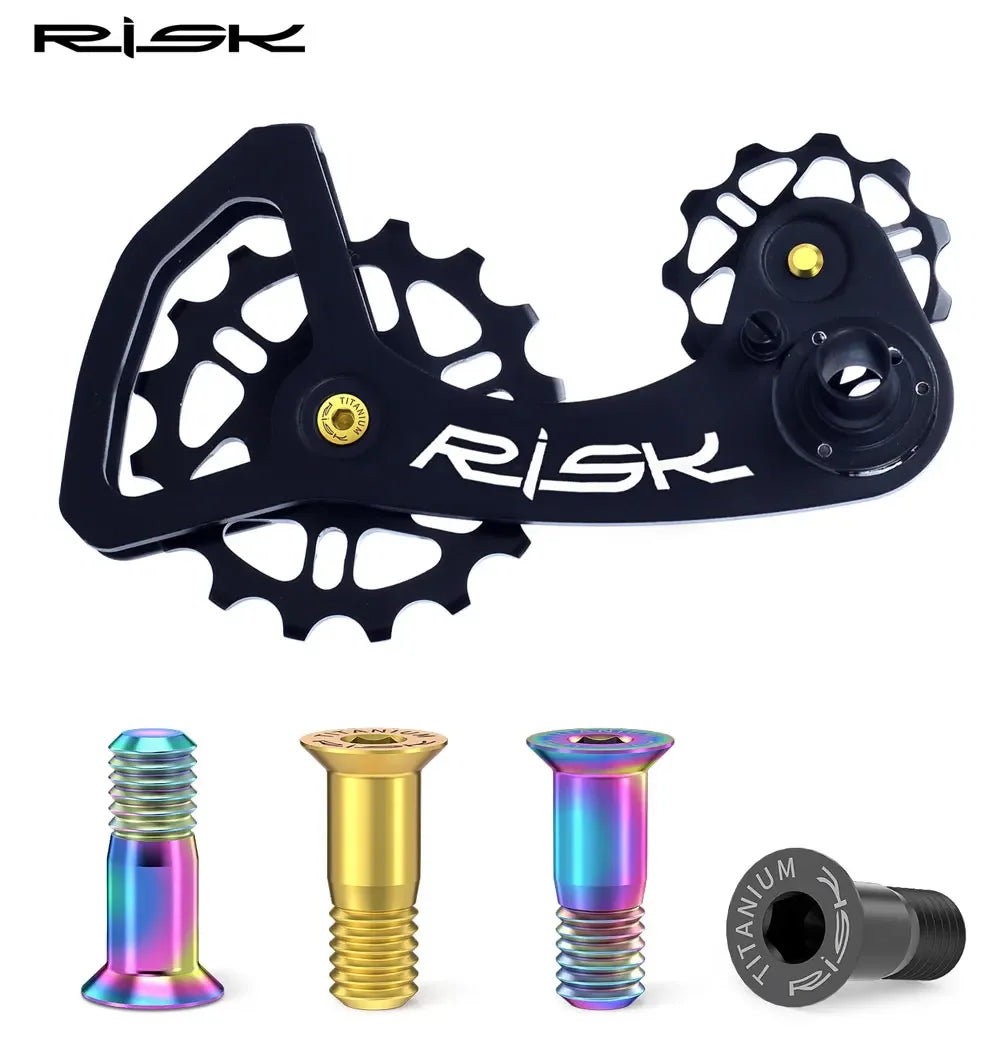 Risk 2pcs M5*14.2mm Bike Rear Derailleur Jockey Wheel Screws Titanium Bolts MTB Road Pulley Guide Wheel Fixed Bolts Accessories