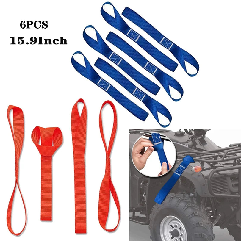 6pcs 15.9inch/40.5cm Soft Loop Tie Down Straps For Securing Cargo ATV UTV Motorcycles Scooters Dirt Bikes Lawn Garden Equipment