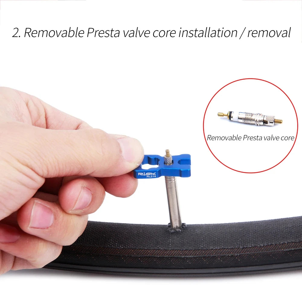 RISK 4 in 1 Bike Valve Core Wrench With 2 Presta Valve caps set Road Bicycle Valve Installation Removal Portable Repair Tool