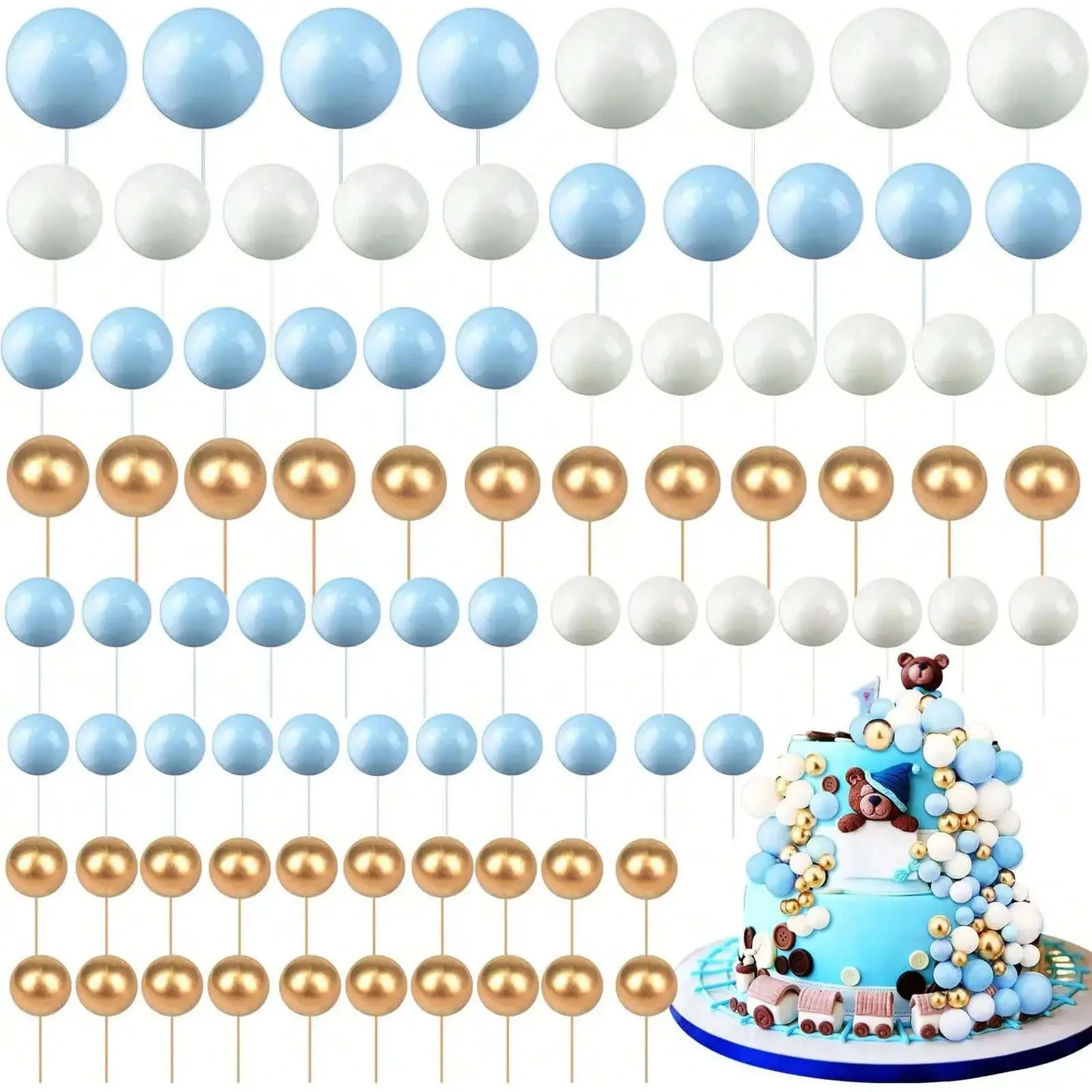 68pcs/set gold ball mini balloon cake hats foam decorated spherical cake insert hats for birthday parties and holiday decoration