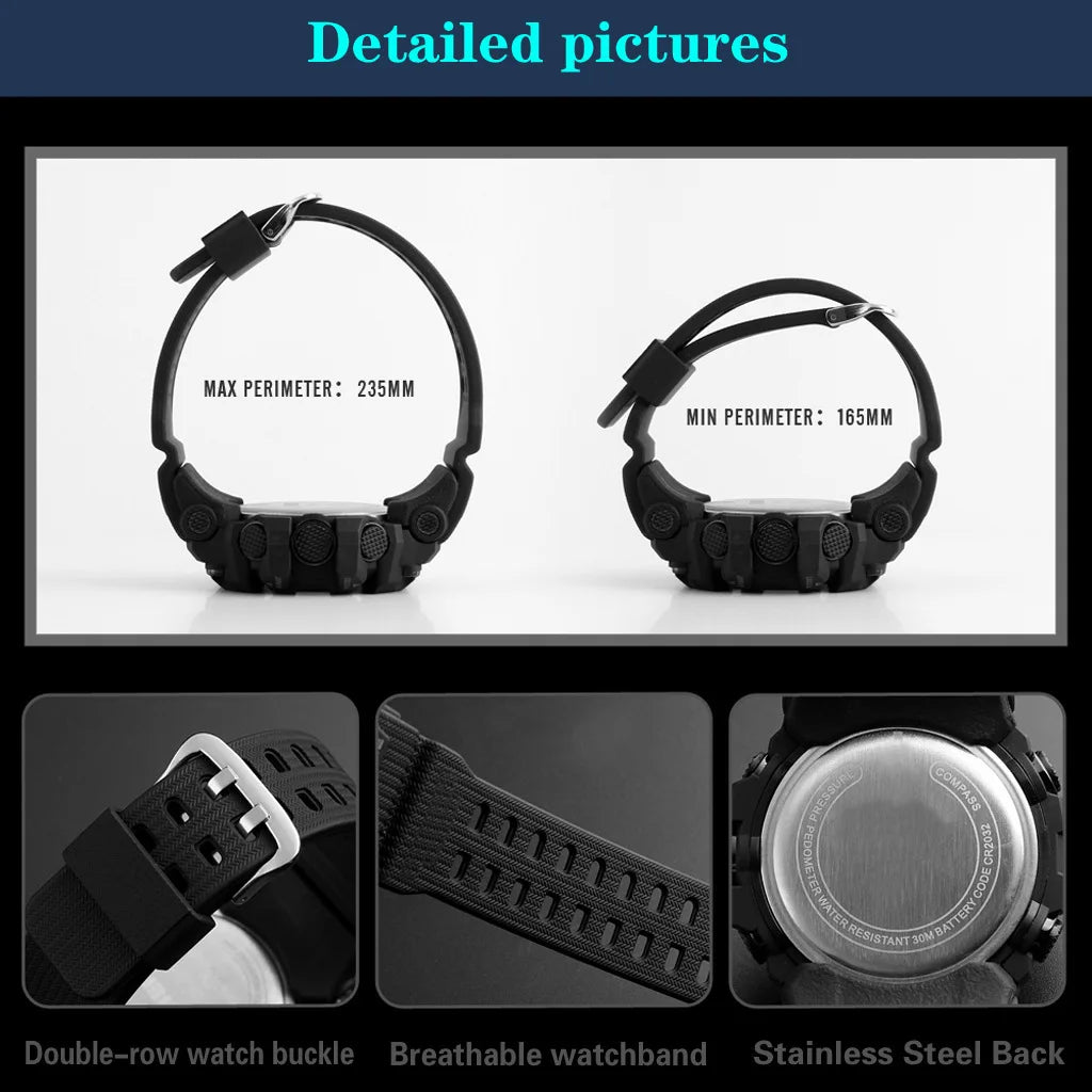 YIKAZE Sports Watch Men's LED Digital Watches Multifunction Military Waterproof Fitness Electronic Watch For Man