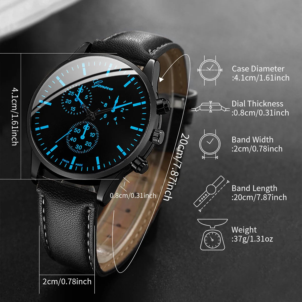 3PCS Fashion Men Business Watches Casual Leather Band Analog Male's Quartz Watch Necklace Bracelet Set Relogios Masculino