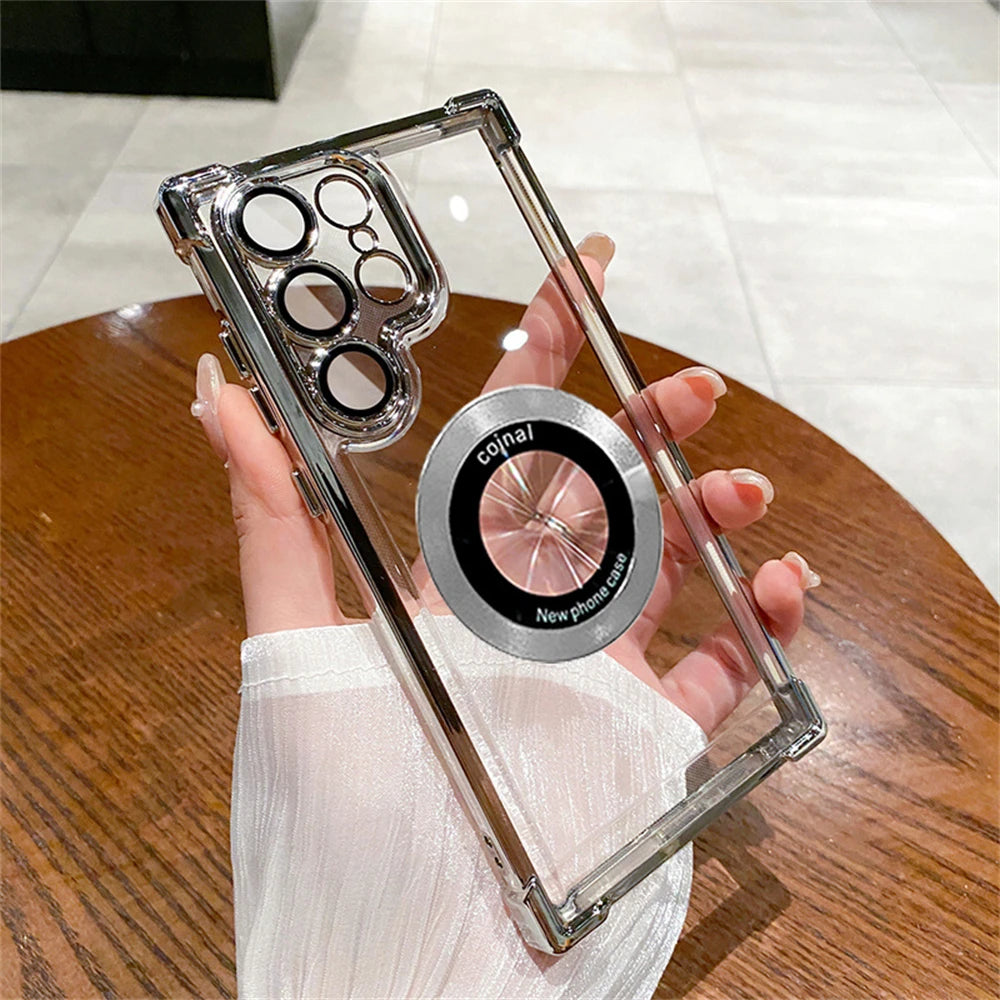 Transparent for Magsafe Case for Samsung Galaxy S24 Ultra S23 FE S22 Plus Magnetic Lens Film Camera Protection Shockproof Cover