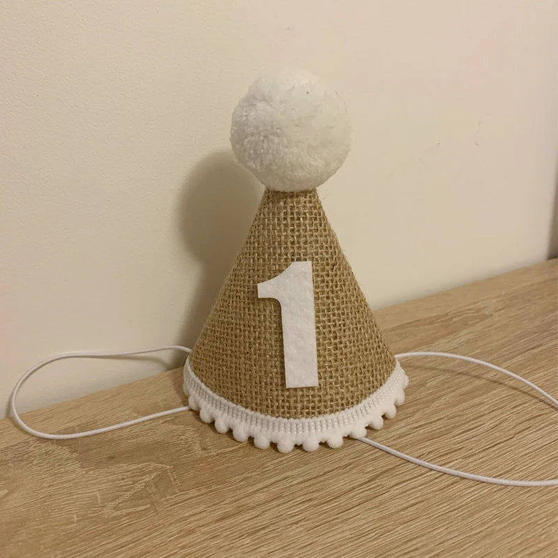 Burlap Hat Baby First Birthday Party Linen Felt Hat 1st 2th 3th Years Kids Baby Shower Hat Birthday Headband Decoration