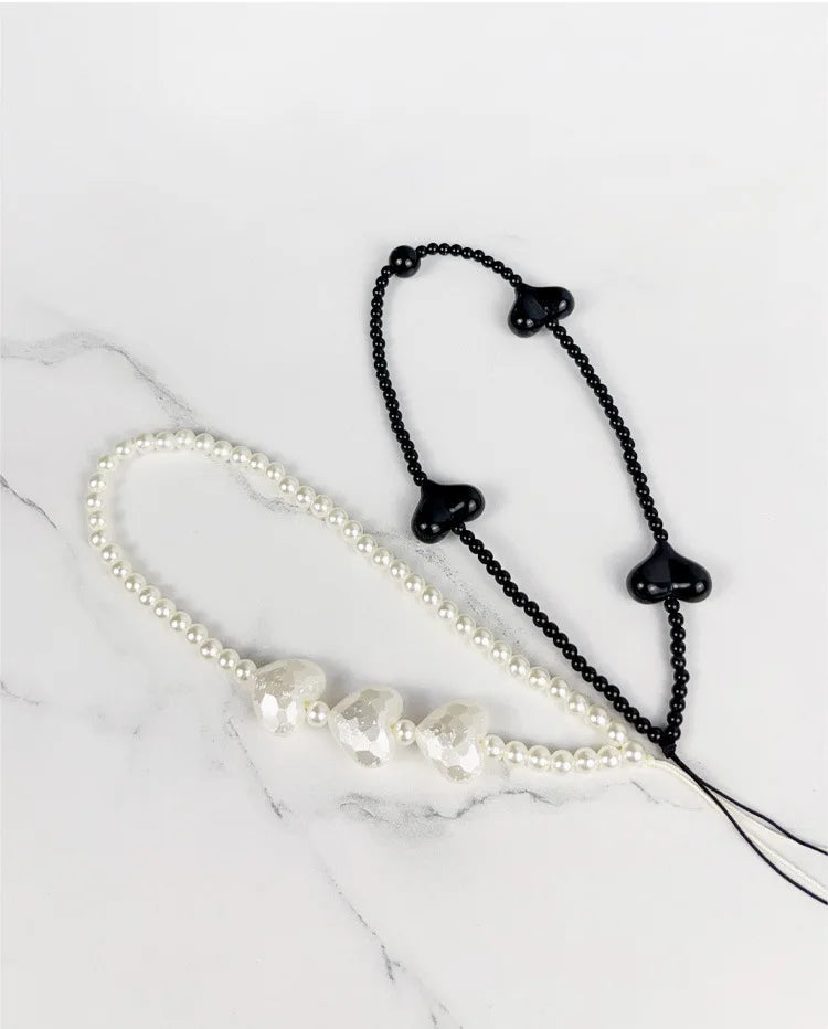 Korean Cute Charm Love Heart Bowknot Phone Chains For Women Telephone Jewelry Strap Beaded Lanyard Hanging Cord Accessories