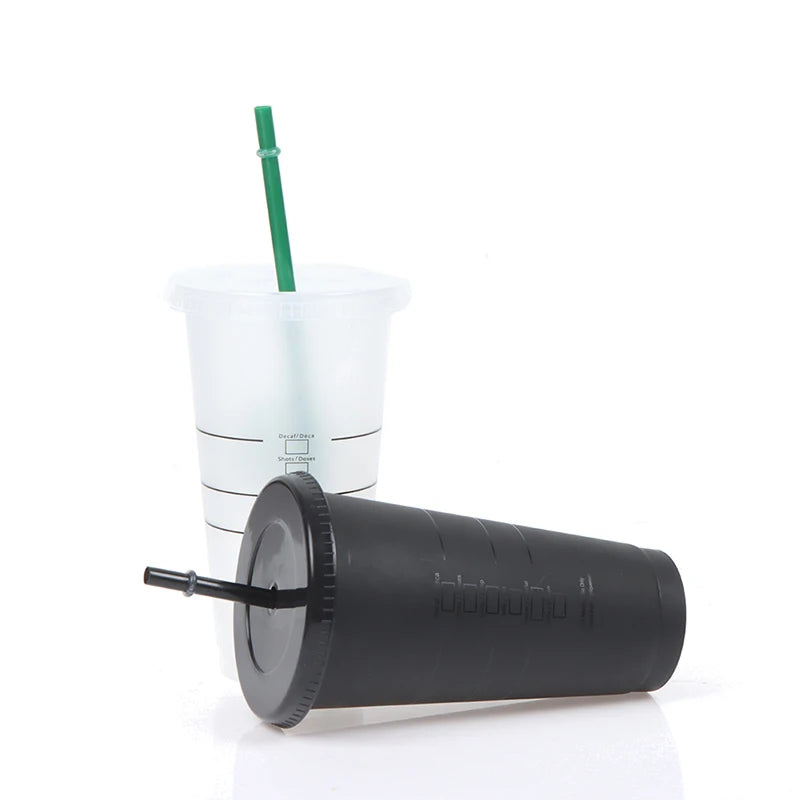 Drink Change Color Straw Mugs with Lid Plastic Tumbler Matte coffe bottle Cup