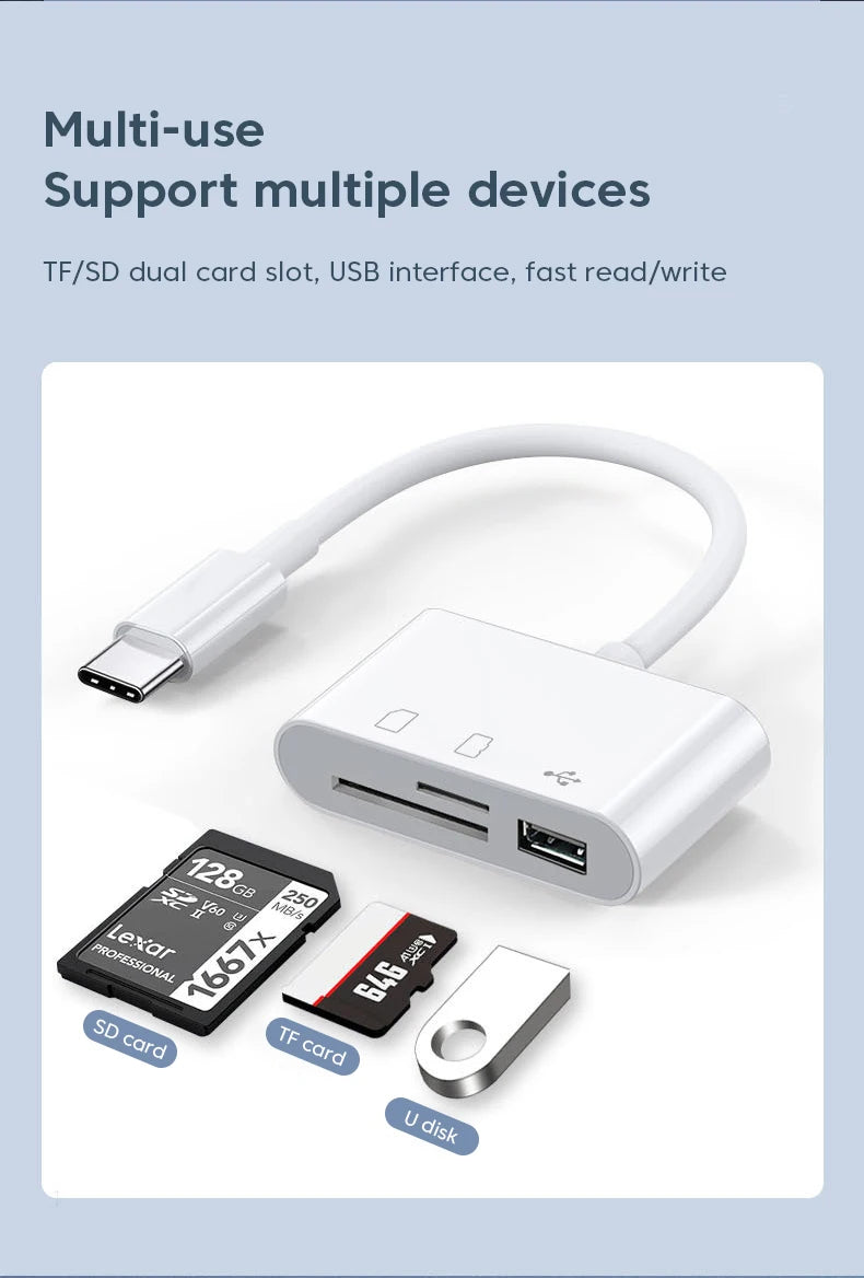 3-in-1 Card Reader Adapter Type C To SD TF Memory Card Reader USB Type C OTG Converter For Huawei Samsung Xiaomi Phone Tablet