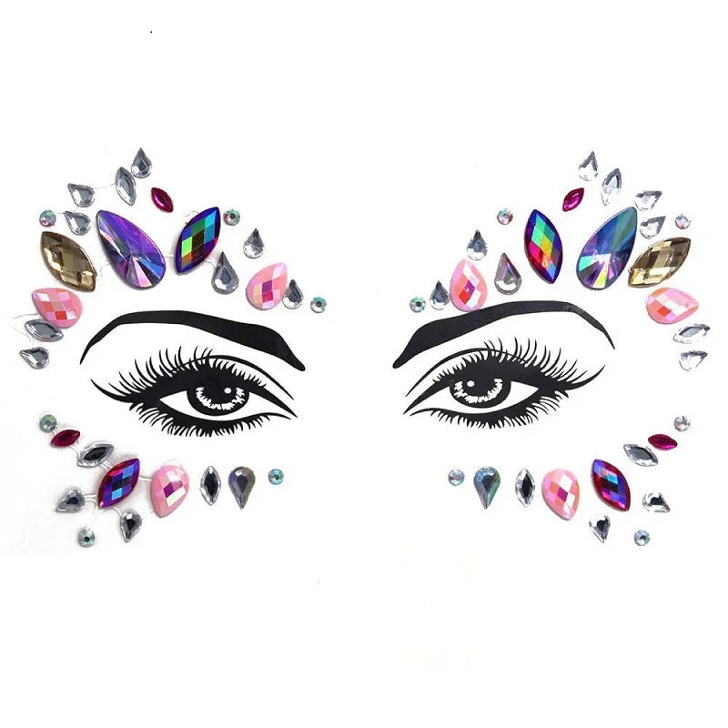 3D Rhinestone Bright Face stickers for festival Glitter Makeup Jewelry Sticker on Face crystals Gems jewels diamonds decoration
