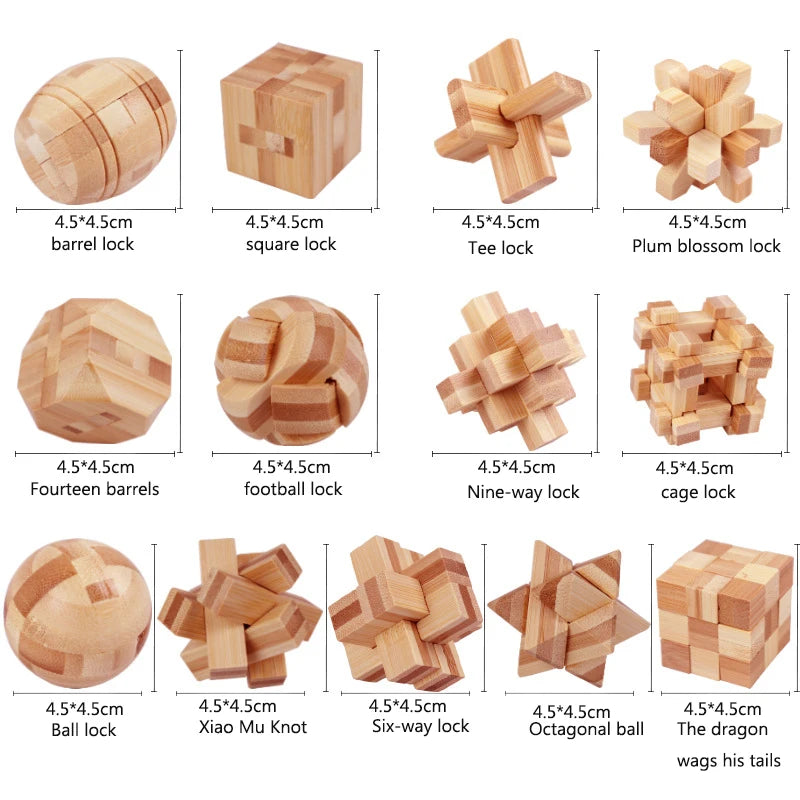 Wooden Kong Ming Lock Lu Ban Lock IQ Brain Teaser Educational Toy for Kids Children Montessori 3D Puzzles Game Unlock Toys Adult
