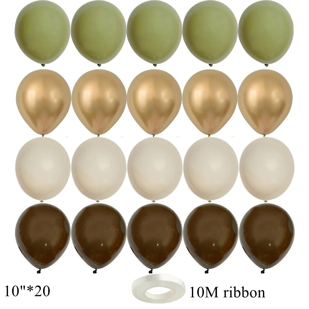 15/20PCS 10inch Vintage Balloons Retro Khaki Green Balloon Set for Wedding Anniversary Happy Birthday Party Decoration Supplies