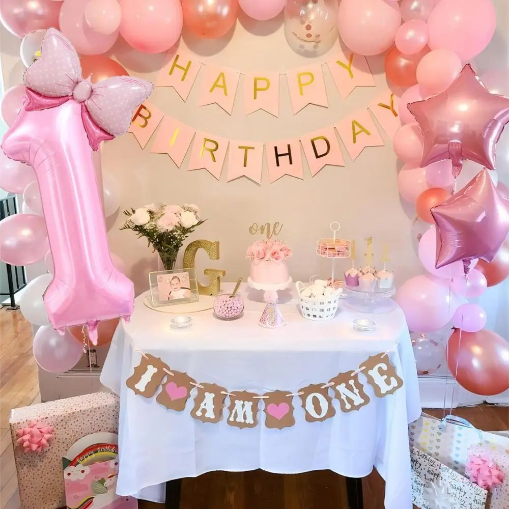 40 Inch Birthday Number Ballons New Girls Princess Birthday Pink Bownot Balloons Wedding Party Ballons Jumbo Number Balloon