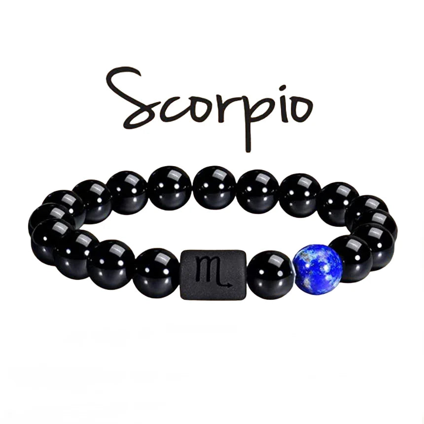 FTCY 10mm Zodiac Yellow Tiger Eye Stone Bracelet for Men Women Black Agate Crystal Elastic Cord Hand Chains Couple’s Jewelry