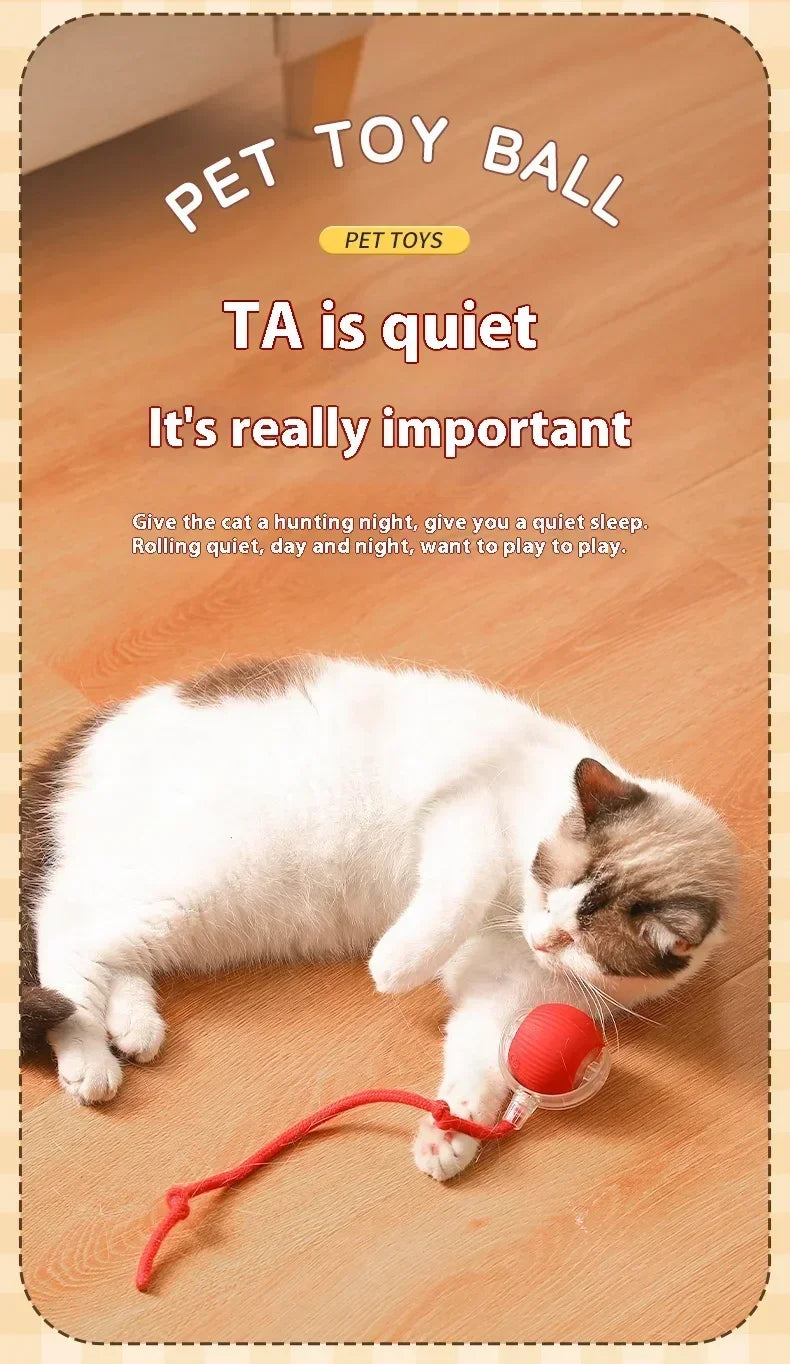 Cat Interactive Ball Toy Automatic Rolling Ball Faux Tail Rechargeable Smart Pet Electric Toy Dog Cat Training Imitate Mouse