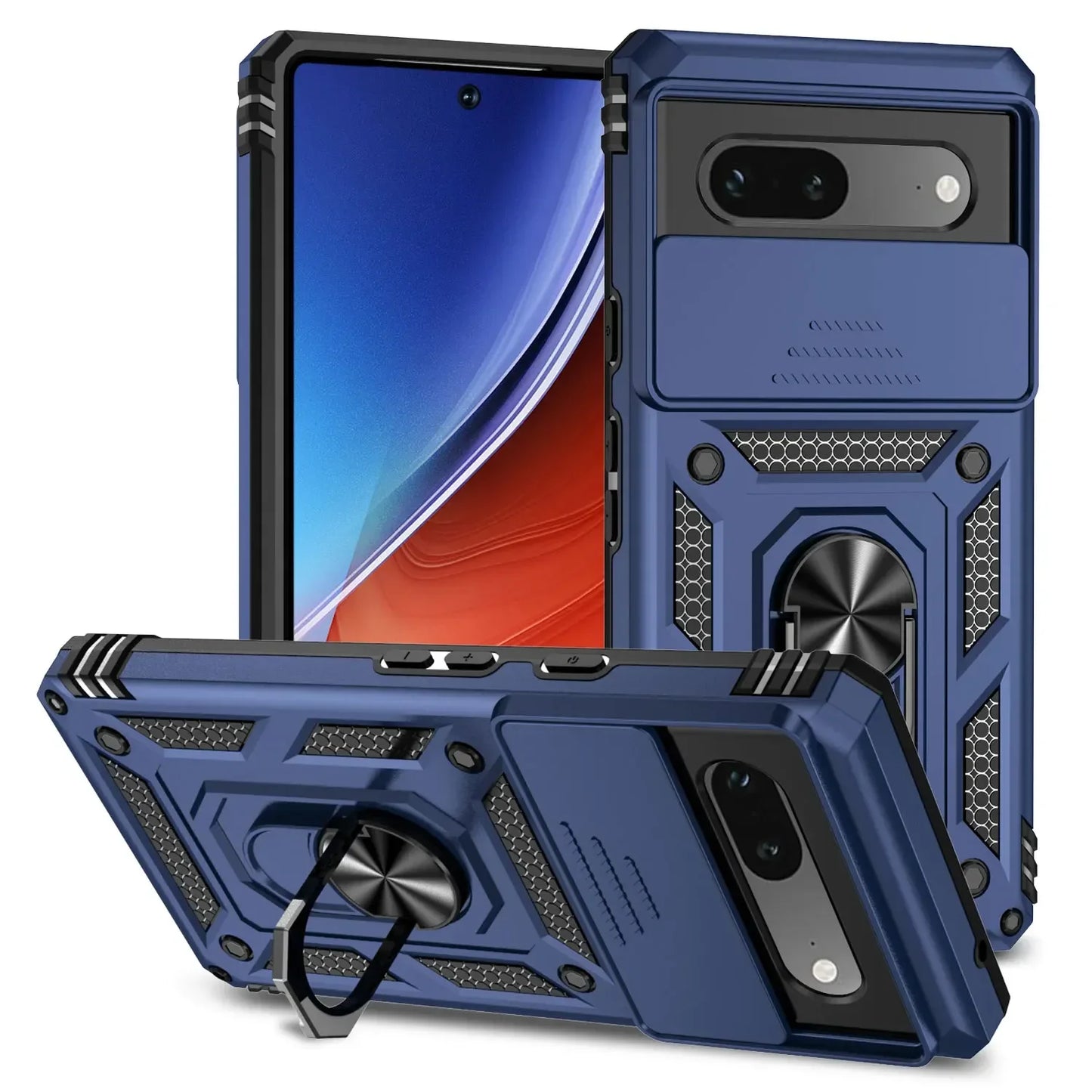 Shockproof Hybrid Dual Layer Magnetic Metal Ring stand Case For Google Pixel 9 8 7 Pro 6 6A 7A Slide Camera Lens Protetion Cover