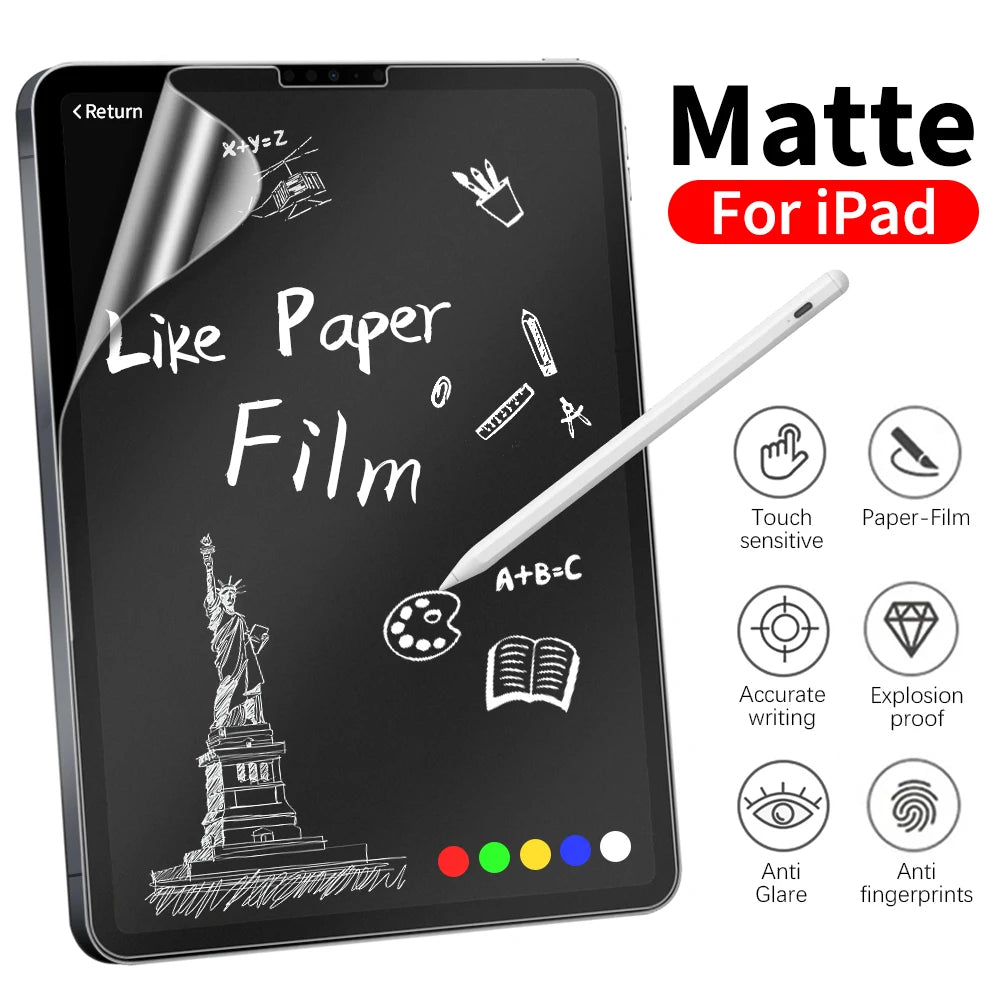For iPad 10 9 9th 10th Generation 10.9 Pro 13 11 M4 M2 12.9 6th Paper Film Like Screen Protector Air 5 4 3 Mini 6 10.2 Paperfeel