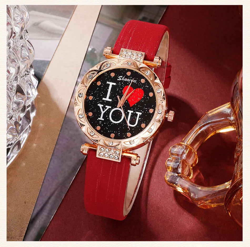 5pcs Set Women Watches Luxury Female Quartz Wristwatch Love Dial Fashion Ladies Wrist Watch Reloj Mujer Relogio Feminino