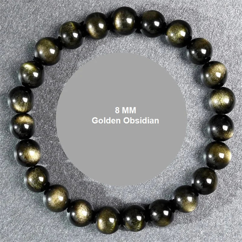 Natural Golden Obsidian Stone Beads Bracelet Men Women Golden Light Rainbow Obsidian Raw Stone Round Bead Natural Energy Jewelry