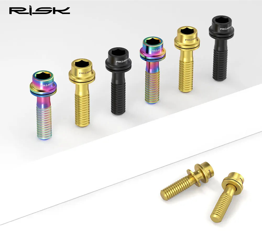 6pcs/bag RISK Bike Stem Bolts Bicycle Handlebar Fixing Screws Titanium Alloy M5x16 M5x18 M5X20 Wish Washers Hex Socket Head
