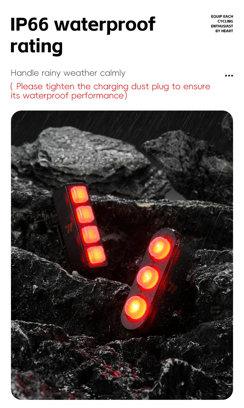 WEST BIKING Waterproof Bike Tail Light Smart Brake Sensing Rechargeable LED Cycling Rear Light Night Warning Bicycle Accessories