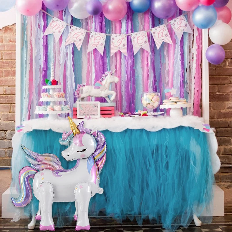 1pc 4D Rainbow Unicorn Foil Balloons For Girls Unicorn Birthday Decor Kids Jungle Birthday Party Elephant Animal Standing Ballon