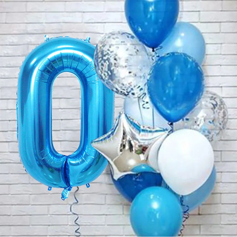 12pcs Blue 32inch Number Foil Latex Balloon Happy Birthday Party Decorations Kids Boy Baby 1 2 3 4 5 6 7 8 9 Year Old Supplies