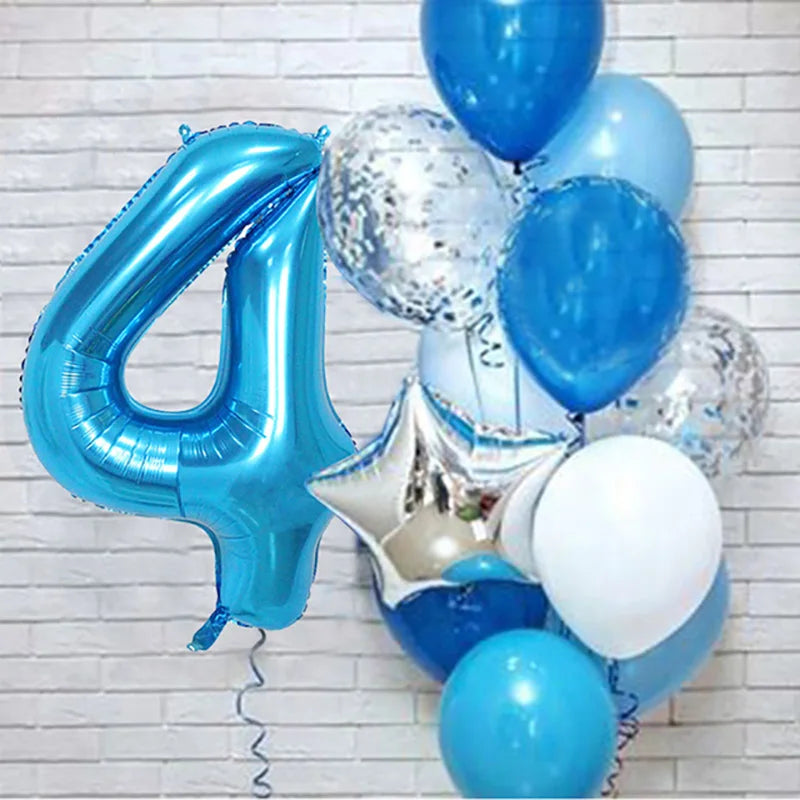 12pcs Blue 32inch Number Foil Latex Balloon Happy Birthday Party Decorations Kids Boy Baby 1 2 3 4 5 6 7 8 9 Year Old Supplies