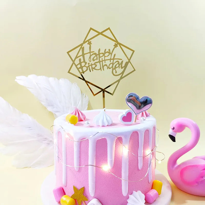 10pcs Multiple Styles Happy Birthday Cake Topper black Gold Cake Toppers Baby Shower Cake Birthday Party Cake Flag Decorations