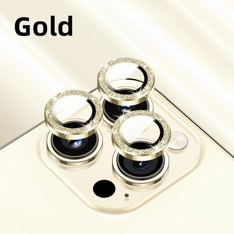 1set Glitter Bling Camera Protector for iPhone 15 14 13 12 11 Pro Max Plus Shinny Metal Ring Lens Tempered Glass lens Cover