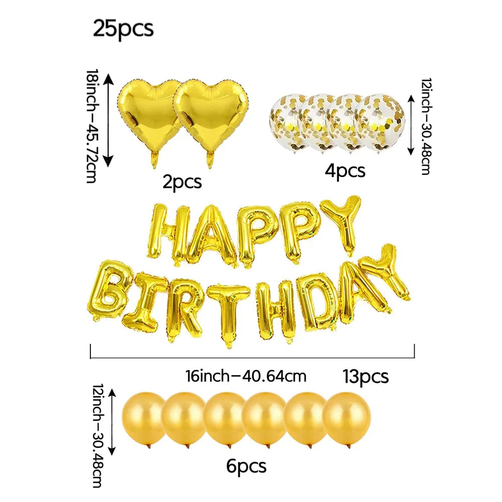 Multi-colored HAPPY BIRTHDAY Letters Foil Balloons Set Banner Heart Balloon Latex Confetti Balloon Birthday Party Decor Supplies