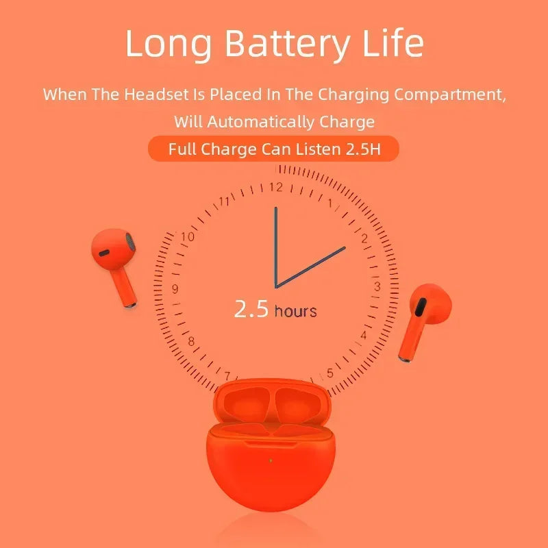 Air Pro 6 TWS Wireless Bluetooth Headset 5.3 Headphone Mini Earphone with Mic Charging Box for Xiaomi iPhone Earbuds