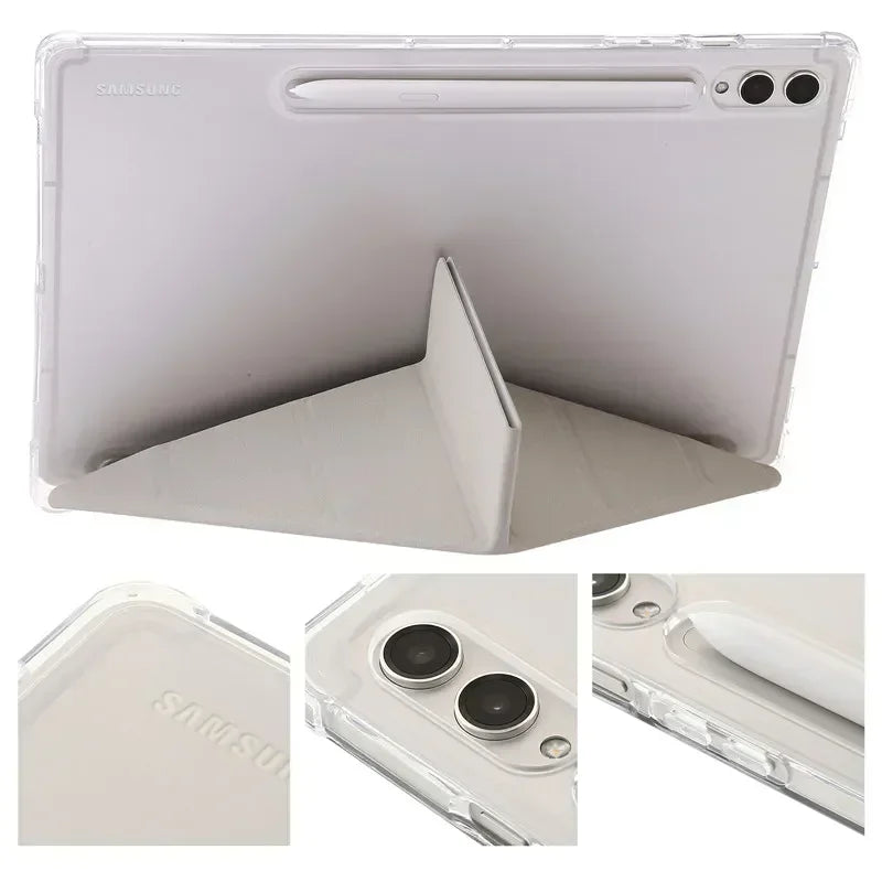 For Samsung Tab S9 Plus Case 12.4" Acrylic Clear Hard Back Stand Smart Cover For Galaxy Tab S9 FE S10 Plus Case With Pen Holder