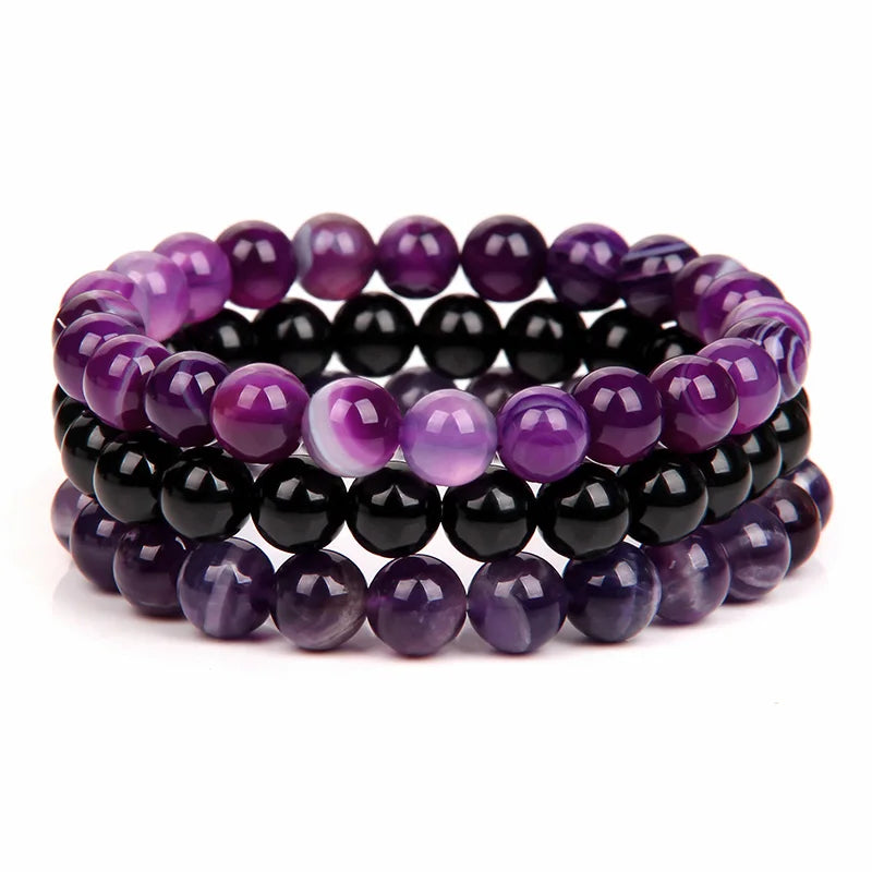 3Pcs Natural Stone Bracelet 8mm Rhodonite Rose Pink Quartzs Amethysts Hematite Bracelets For Women Men Jewelry
