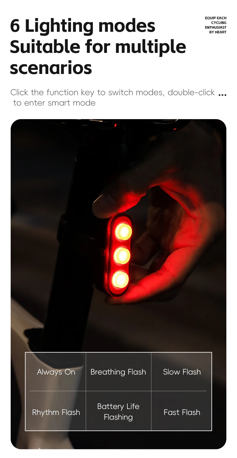 WEST BIKING Waterproof Bike Tail Light Smart Brake Sensing Rechargeable LED Cycling Rear Light Night Warning Bicycle Accessories