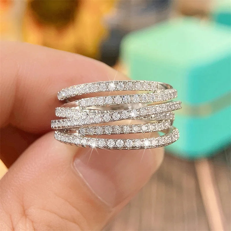 Fashion Multi-Layered Cross Finger Ring with Dazzling CZ Stone Daily Wear Statement Rings for Women Party Jewelry 2022