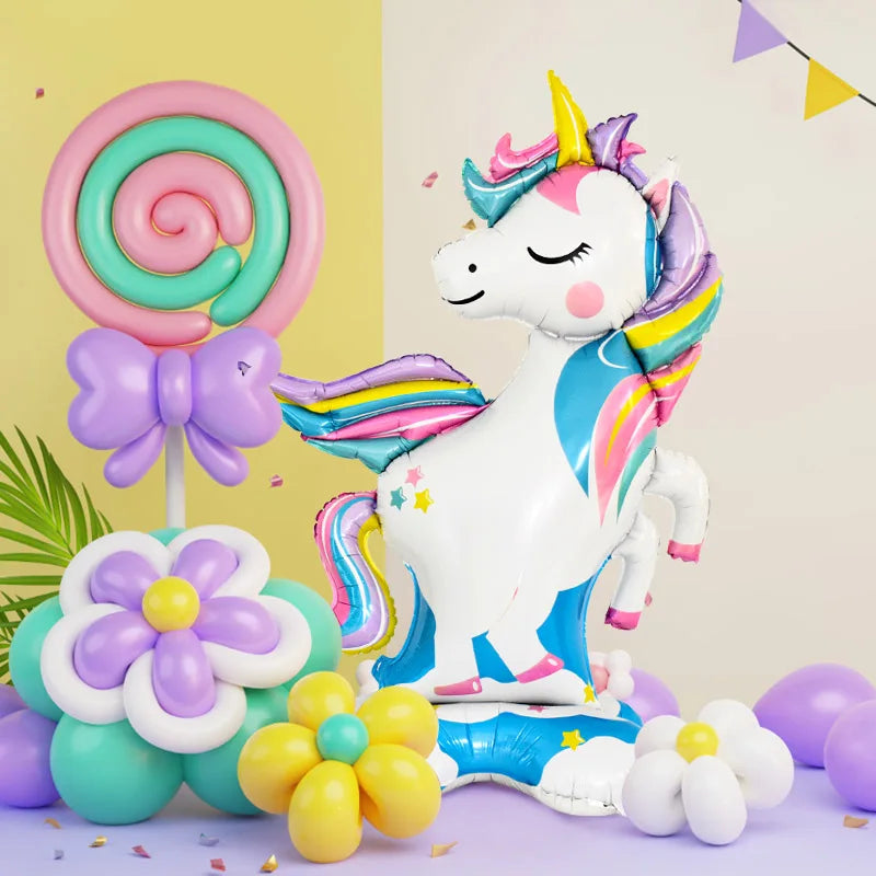 1pc 4D Rainbow Unicorn Foil Balloons For Girls Unicorn Birthday Decor Kids Jungle Birthday Party Elephant Animal Standing Ballon