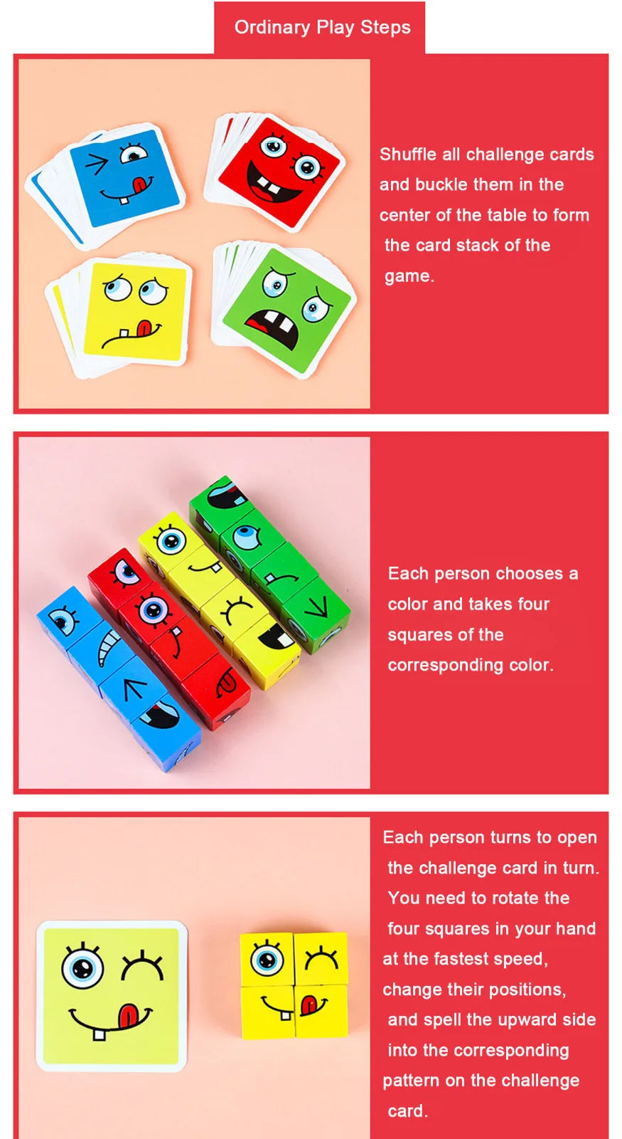 Cube Face Change Building Blocks Board Game Wood Puzzle Montessori Expression Wooden Blocks Blocos For Children Kids Toys Gift