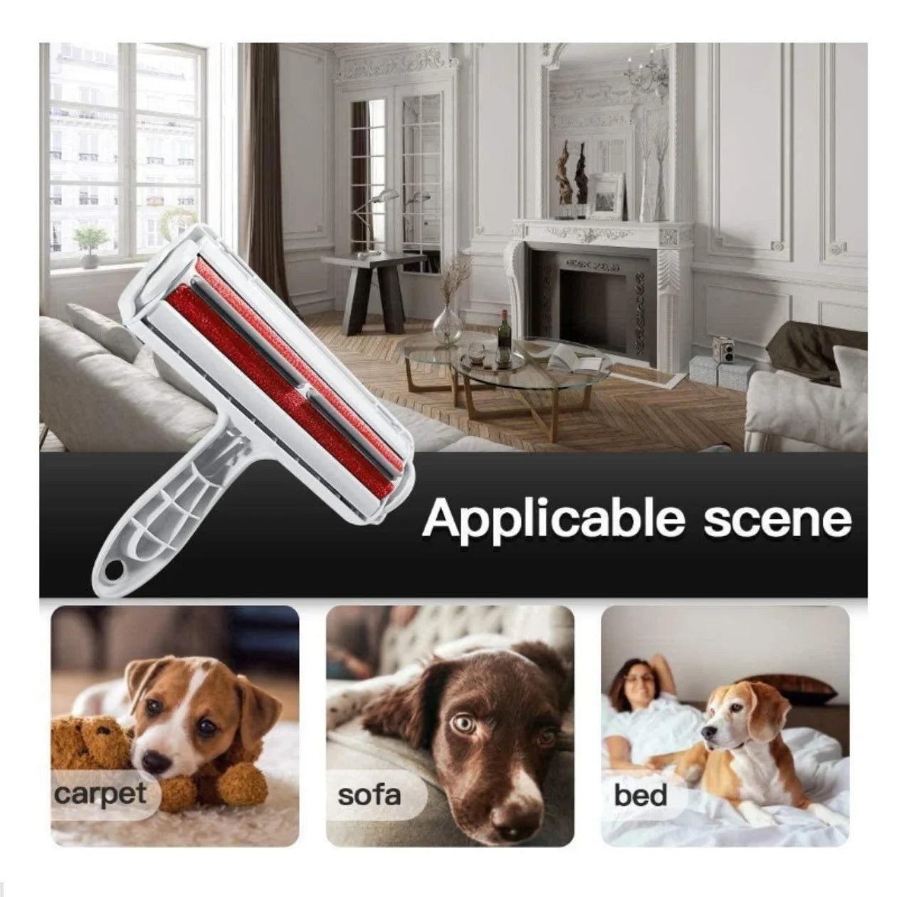 Pet Hair Roller Remover Lint Brush 2-Way Dog Cat Comb Tool Convenient Cleaning Dog Cat Fur Brush Base Home Furniture Sofa Clothe