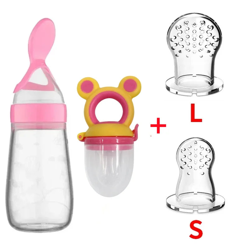 4Pcs Baby Feeding Bottle with Fruit Pacifier Set Baby Spoon Bottle Toddler Fresh Vegetable Fruit Feeder Kids Feeding Supplies